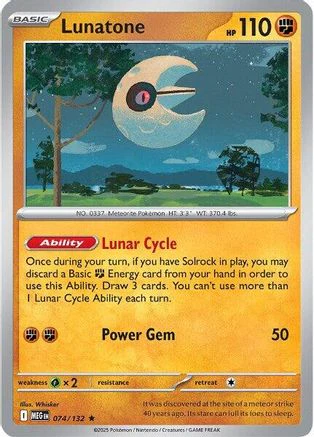 Lunatone 074 - Rare - Reverse Holofoil